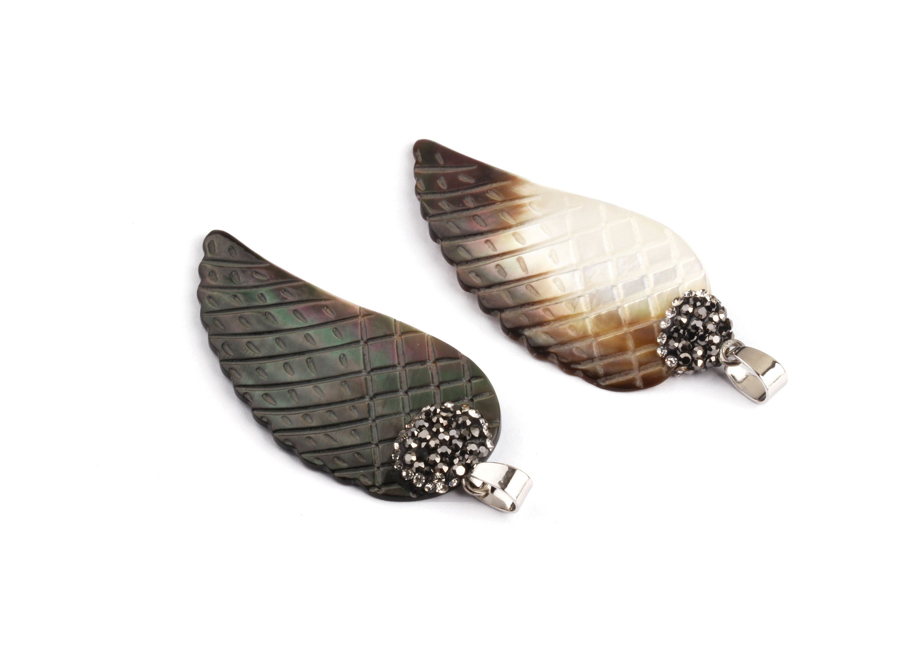 Mussel Shell Paillettes - Seashell Supply - Shell Earrings-Bird Wing Shaped Pendant - Earring Findings - 57x23x1.76mm - SZ1001 - DOMEDBAZAAR