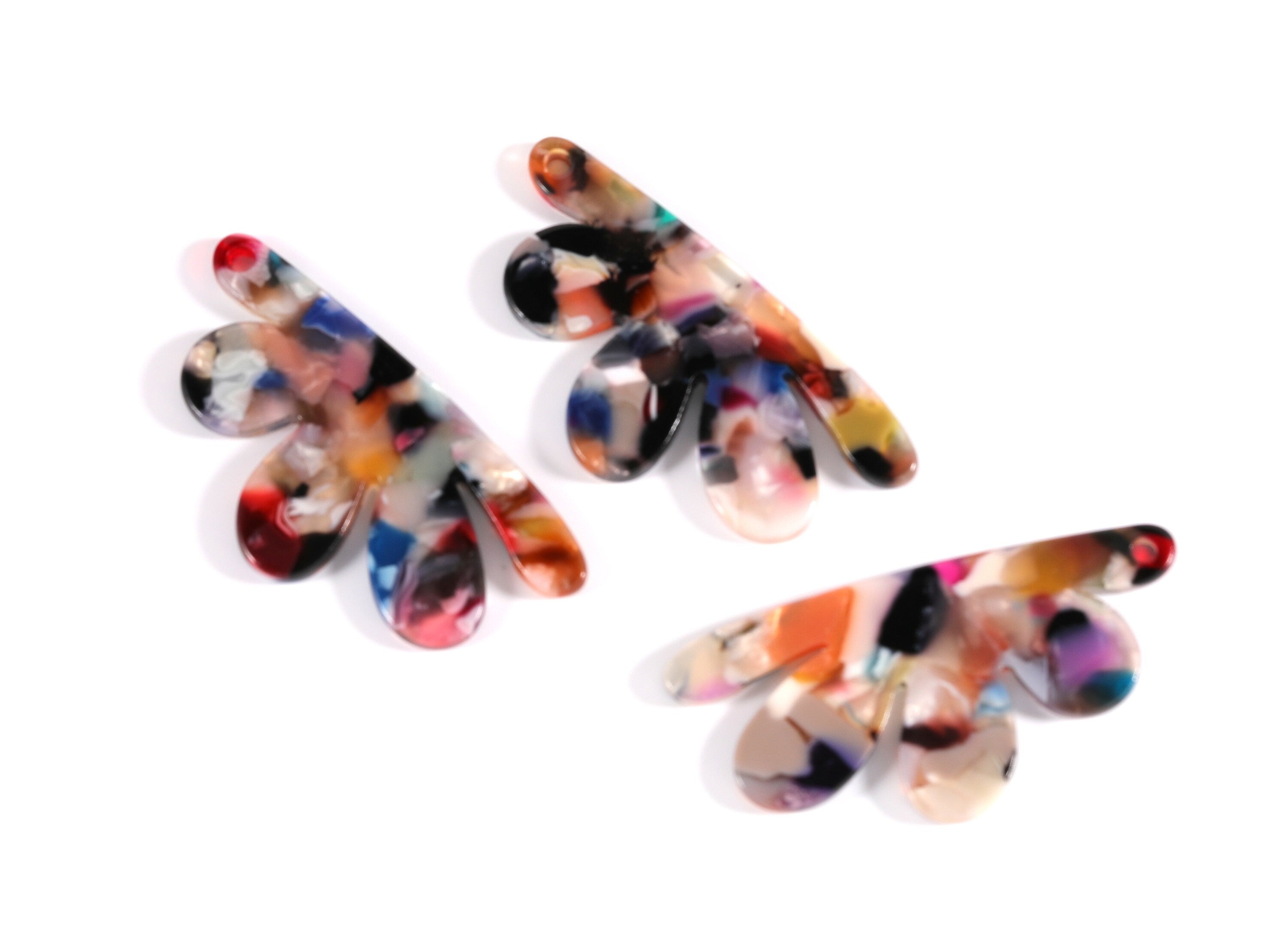 Tortoise Shell Earrings - Acetate Earring Charms - Flower Shaped Pendant - Earring Findings - Color Code: A60 - 54.4x27.3x2.53mm - AC1090K - DOMEDBAZAAR