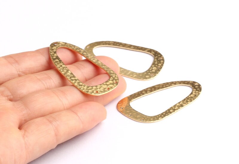 Brass Geometric Charms - Geometric Shaped Raw Brass Connector with 3 Holes - Jewelry Supplies - 43.6x25.5x0.82mm - PP1350 - DOMEDBAZAAR