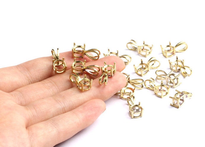 Brass Prong Setting - Circle Shaped Setting - Earring Findings- Jewelry Supplies - 5.72mm Pad - PP1072 - DOMEDBAZAAR