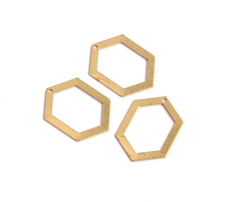Raw Brass Geometric Charms - Hexagon Shaped Raw Brass with Hole - Hexagon Findings - Jewelry Supplies - 26x19x1mm - PP1229 - DOMEDBAZAAR
