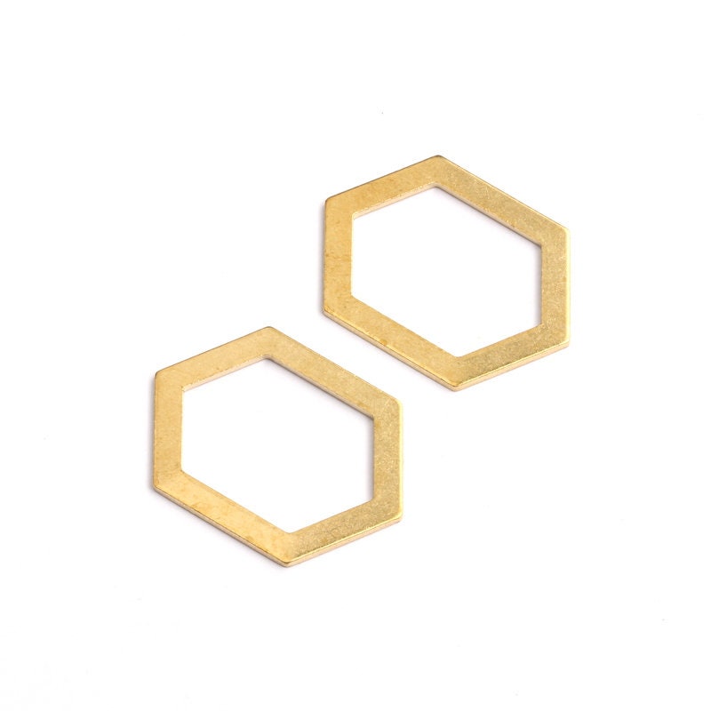 Raw Brass Geometric Charms - Hexagon Shaped Raw Brass without Hole - Hexagon Findings - Jewelry Supplies - 26x19x1mm - PP1232 - DOMEDBAZAAR