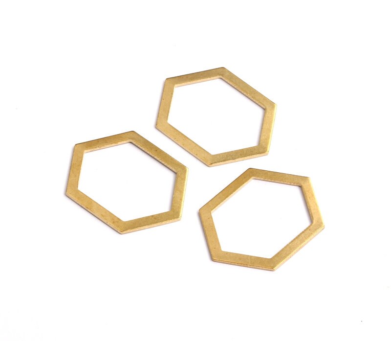 Raw Brass Geometric Charms - Hexagon Shaped Raw Brass without Hole - Hexagon Findings - Jewelry Supplies - 32x19x1mm - PP1233 - DOMEDBAZAAR