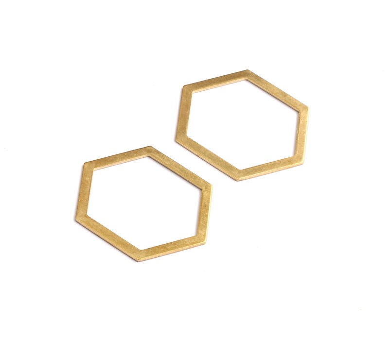 Raw Brass Geometric Charms - Hexagon Shaped Raw Brass without Hole - Hexagon Findings - Jewelry Supplies - 26x19x1mm - PP1234 - DOMEDBAZAAR