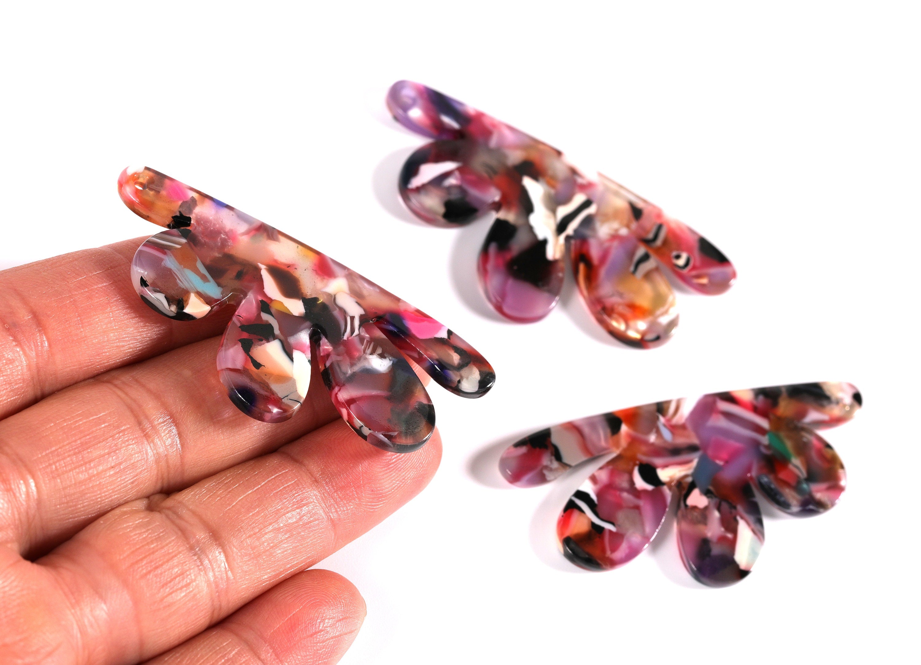Acetate Flower Earring Charms - Flower Shaped Pendant - Earring Findings - Jewelry Supplies - 54.4x27.3x2.53mm - AC1090J - DOMEDBAZAAR