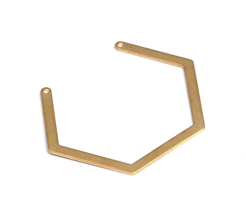 Raw Brass Geometric Charms - Hexagon Shaped Raw Brass with 2 Hole - Hexagon Findings - Jewelry Supplies - 33x41x0.75mm - PP1192 - DOMEDBAZAAR