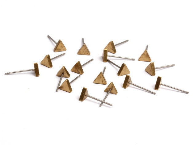Triangle Stud - Raw Brass Triangle Stud - Stainless Steel Earring Posts - Ear Studs - Jewelry Supplies for Earrings - 5.2x5.9mm PP1016 - DOMEDBAZAAR