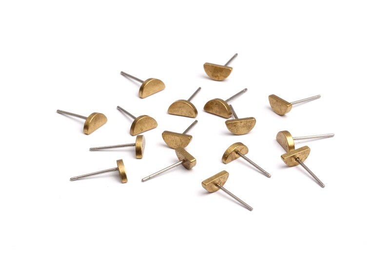 Semicircle Stud - Raw Brass Semicircle Stud - Stainless Steel Earring Posts - Ear Studs - Jewelry Supplies for Earrings - 7.93x3.97mm PP1014 - DOMEDBAZAAR