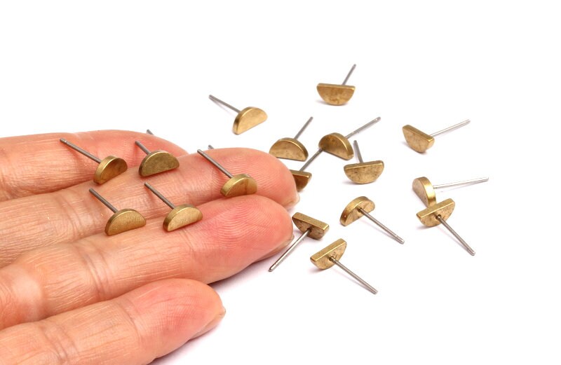 Semicircle Stud - Raw Brass Semicircle Stud - Stainless Steel Earring Posts - Ear Studs - Jewelry Supplies for Earrings - 7.93x3.97mm PP1014 - DOMEDBAZAAR
