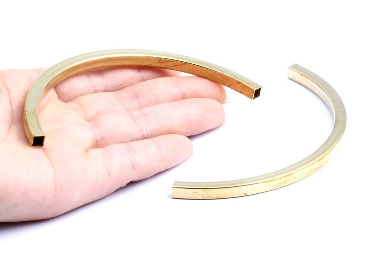 Raw Brass Tube - Raw Brass Square Shaped - Raw Brass Curved Tubes - 105x40x5.2mm - PP1179 - DOMEDBAZAAR