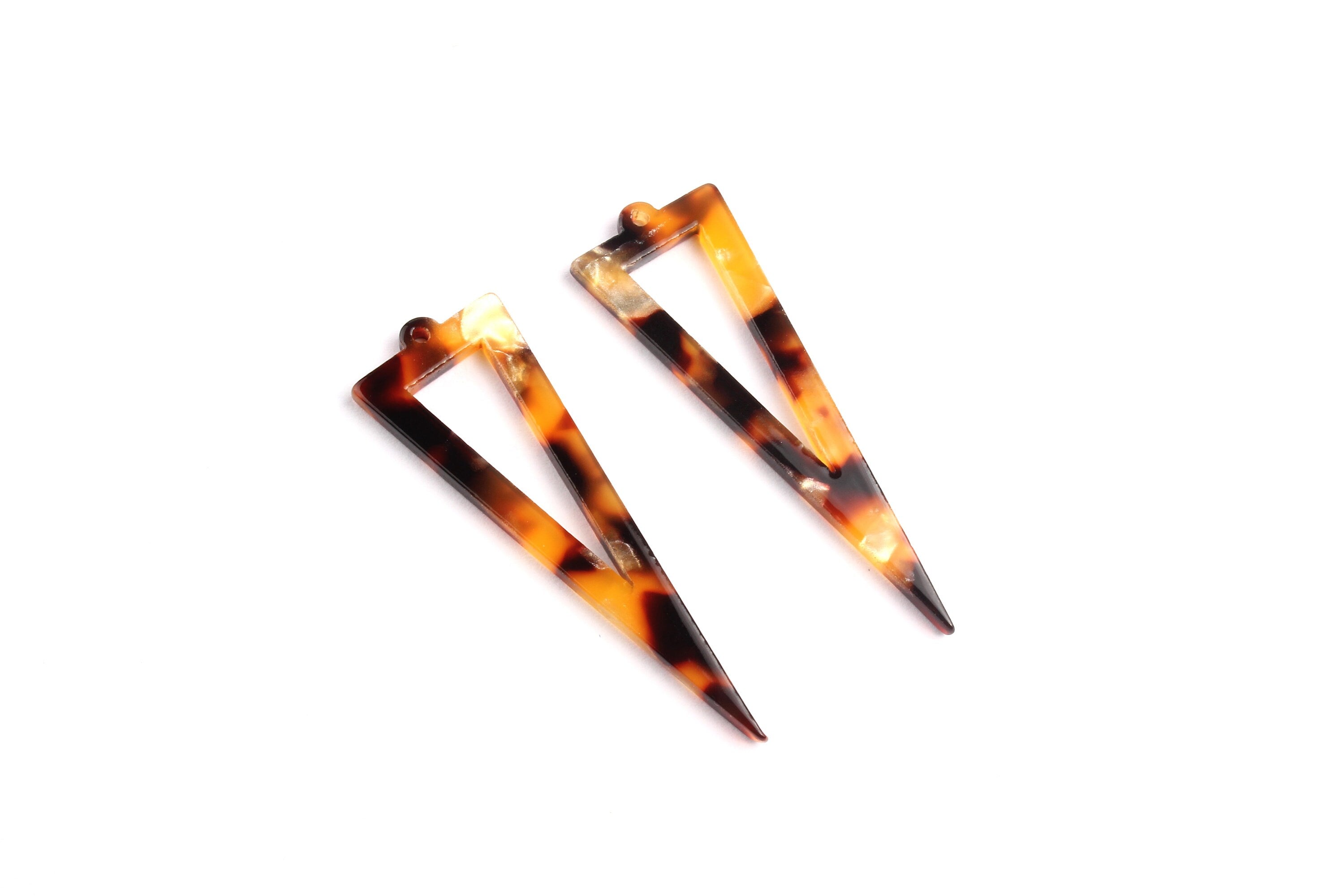 Acrylic Earring Charms - Tortoise Shell Earrings - Triangle  Shaped - Earring Findings - 40.3x12.8mm - AC1085C - DOMEDBAZAAR