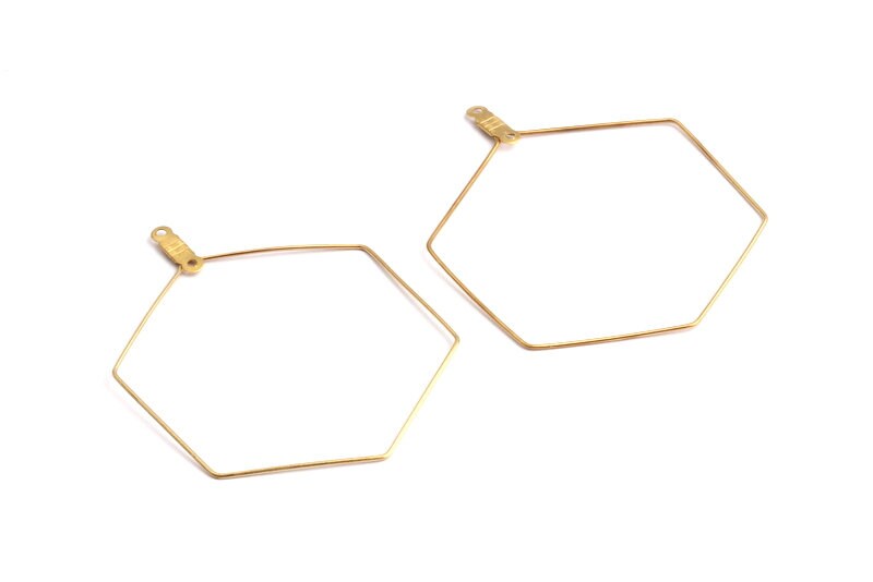 Raw Brass Earring Hoops - Hexagon Shaped Ear Wire - Geometric Earring Findings - Jewelry Supplies - 52x40.8x0.71mm - PP1355 - DOMEDBAZAAR