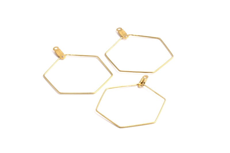Raw Brass Earring Hoops - Hexagon Shaped Ear Wire - Geometric Earring Findings - Jewelry Supplies - 40.9x30x0.7mm - PP1356 - DOMEDBAZAAR