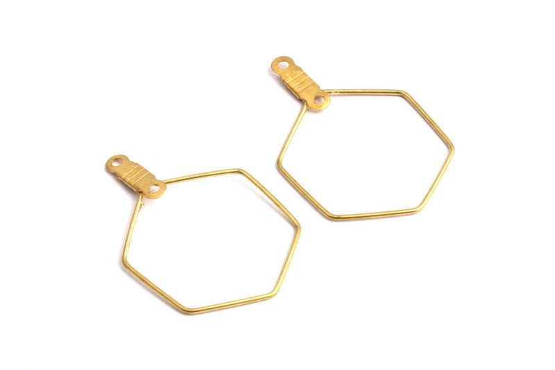 Raw Brass Earring Hoops - Hexagon Shaped Ear Wire - Geometric Earring Findings - Jewelry Supplies - 29.6x20x0.7mm - PP1357 - DOMEDBAZAAR