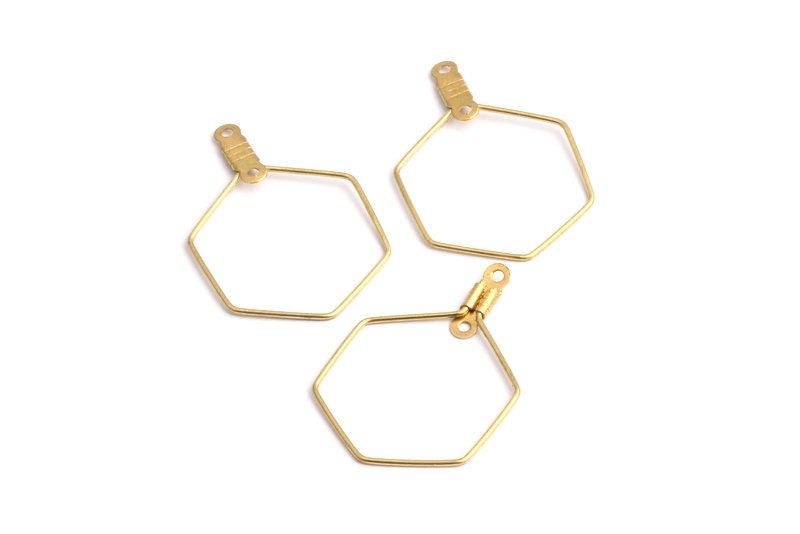 Raw Brass Earring Hoops - Hexagon Shaped Ear Wire - Geometric Earring Findings - Jewelry Supplies - 29.6x20x0.7mm - PP1357 - DOMEDBAZAAR
