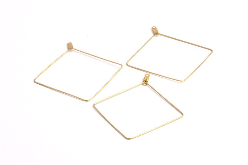 Raw Brass Earring Hoops - Square Shaped Ear Wire - Geometric Earring Findings - Jewelry Supplies - 59.8x53.3x0.7mm - PP1358 - DOMEDBAZAAR