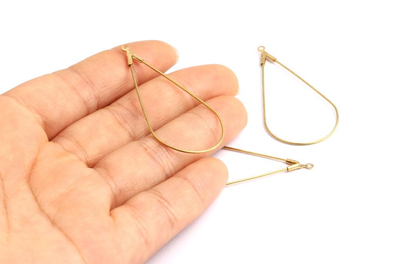 Raw Brass Earring Hoops - Drop Shaped Ear Wire - Geometric Earring Findings - Jewelry Supplies - 47.7x22.1x0.67mm - PP1360 - DOMEDBAZAAR