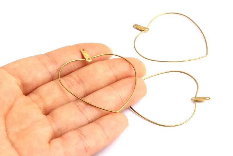 Raw Brass Earring Hoops - Heart Shaped Ear Wire - Geometric Earring Findings - Jewelry Supplies - 45.4x39.7x0.7mm - PP1361 - DOMEDBAZAAR