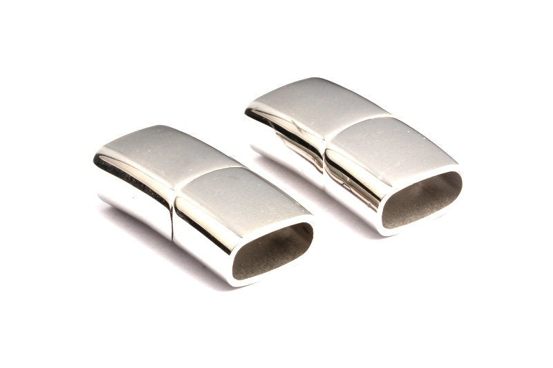 Stainless Steel Magnetic Clasp Charms -  Nickel Flat Leather Cord Clasp - Magnetic Nickel Clasp - 24x12x7mm -SS1004S - DOMEDBAZAAR