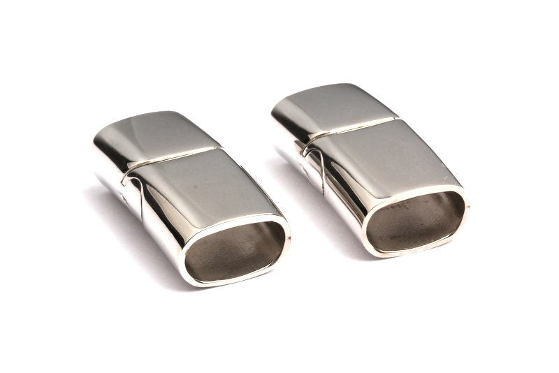 Stainless Steel Magnetic Clasp Charms -  Nickel Flat Leather Cord Clasp - Magnetic Nickel Clasp - 28x14x8mm -SS1004B - DOMEDBAZAAR
