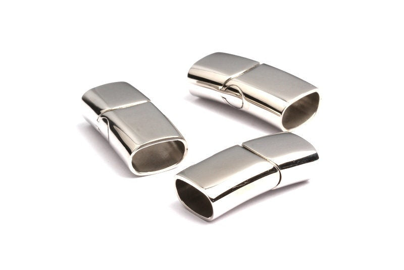 Stainless Steel Magnetic Clasp Charms -  Nickel Flat Leather Cord Clasp - Magnetic Nickel Clasp - 28x14x8mm -SS1004B - DOMEDBAZAAR