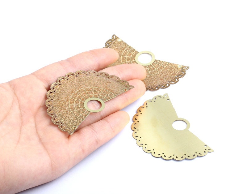 Raw Brass Fan Shaped Necklace Charms - Raw Brass Fan Shaped Connector - Necklace Findings - Jewelry Supplies - 37.8x62x0.3mm - JJA3898 - DOMEDBAZAAR