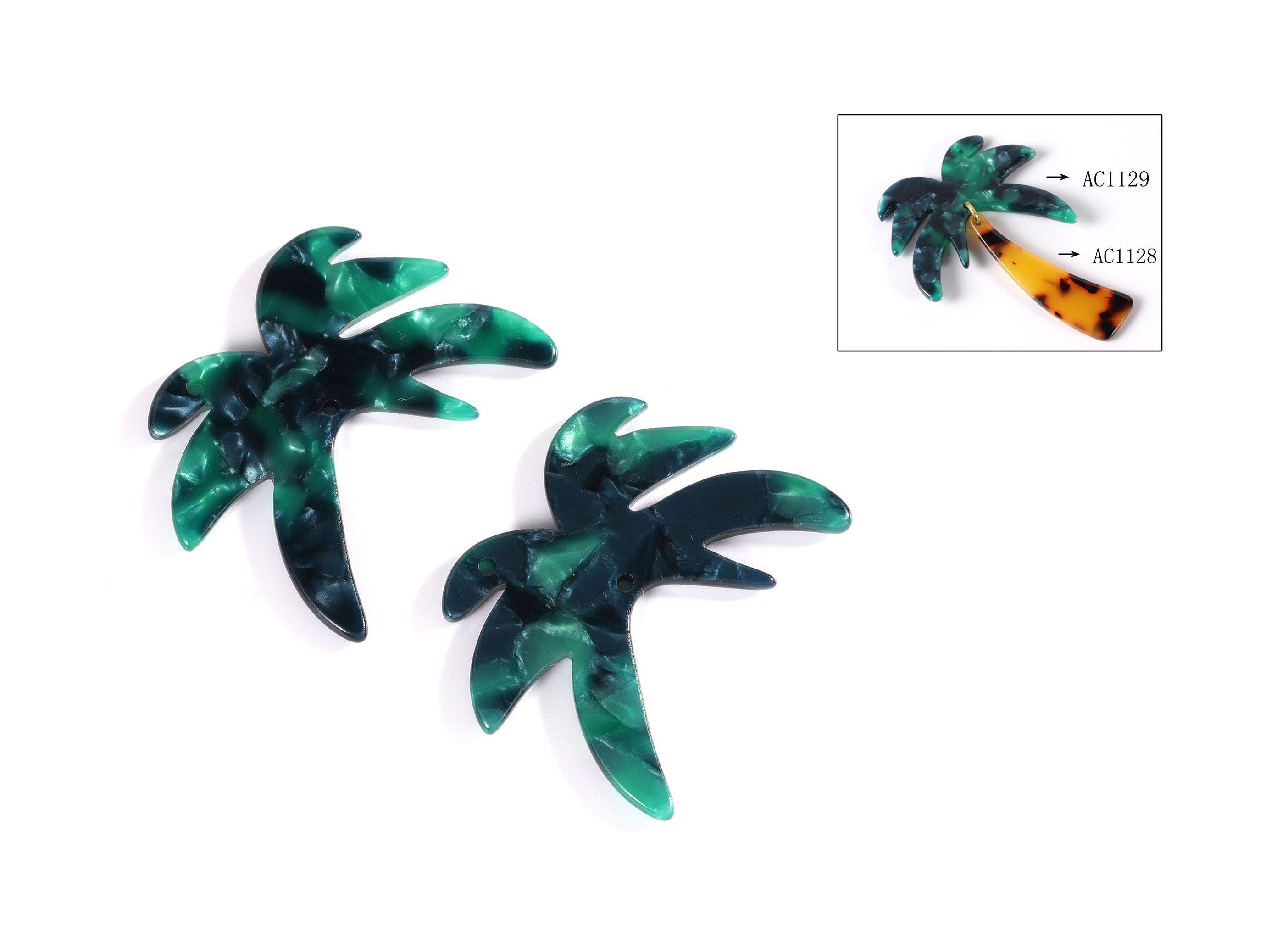 Acetate Coconut Tree Earring Charms - Coconut Tree Pendant - Earring Findings - Jewelry Supplies - Color Code: A13 - 30x38.7x2.54mm - AC1129 - DOMEDBAZAAR