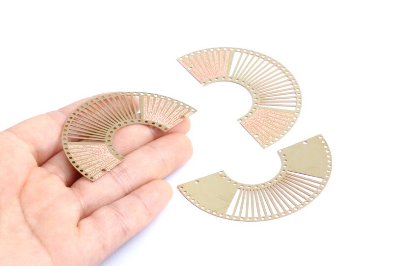 Raw Brass Fan Shaped Brass Necklace Charms - Raw Brass Semicircle Shaped Connector - Jewelry Supplies - 33.6x61.8x0.3mm - JJA3879 - DOMEDBAZAAR