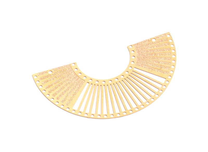 Raw Brass Fan Shaped Brass Necklace Charms - Raw Brass Semicircle Shaped Connector - Jewelry Supplies - 33.6x61.8x0.3mm - JJA3879 - DOMEDBAZAAR
