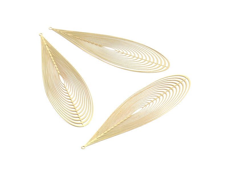 Raw Brass Leaf Shaped Earring Charms - Teardrop Earring Charms - Earring Findings - Jewellery Supplies - 98.1x29.5x0.3mm - JJA3738 - DOMEDBAZAAR