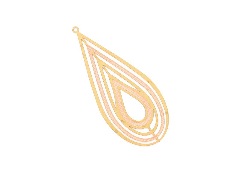 Raw Brass Water Droplet Shaped Earring Charms - Hallow Out Earring Findings - Jewelry Supplies - 60.5x26mm - JJB3661 - DOMEDBAZAAR