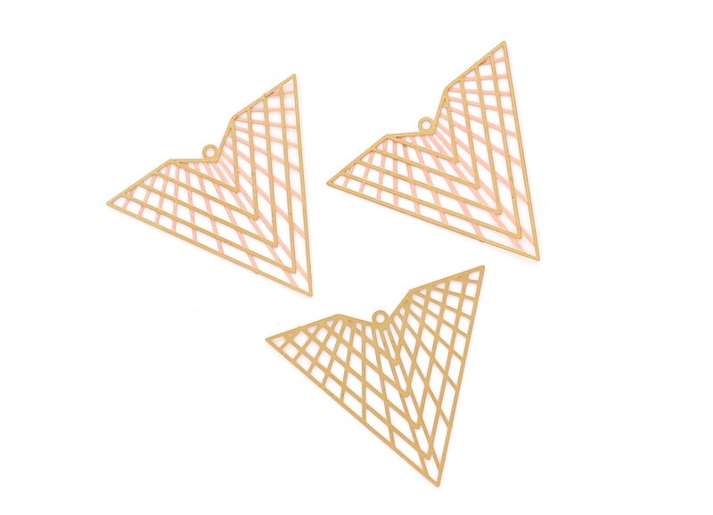 Raw Brass Triangle Shaped Necklace Charms - Hallow Out Necklace Charms - Necklace Findings - Jewelry Supplies - 35.8x41x0.3mm - JJB3676 - DOMEDBAZAAR