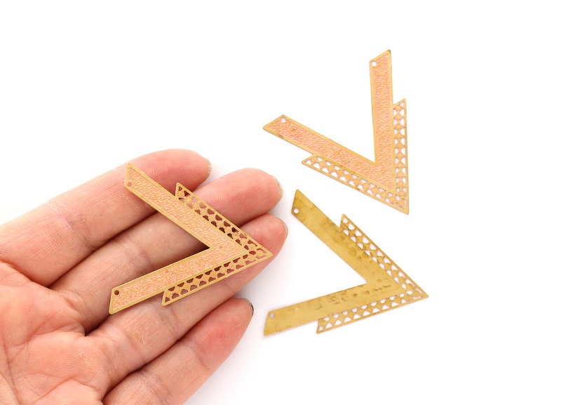 Raw Brass V Shaped Necklace Charms - Hallow Out Necklace Findings - Jewelry Supplies - Jewelery Making - 43.2x42mm - JJB3336 - DOMEDBAZAAR