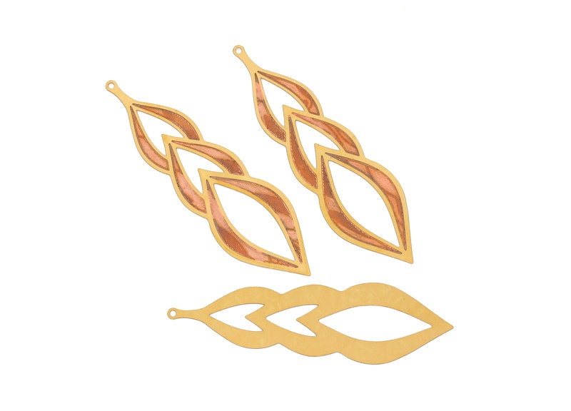 Raw Brass Flower Shaped Earring Charms -Hallow Out Earring Charms - Earring Findings - Jewelry Supplies - 79.2x22.9x0.3mm - JJB4143 - DOMEDBAZAAR