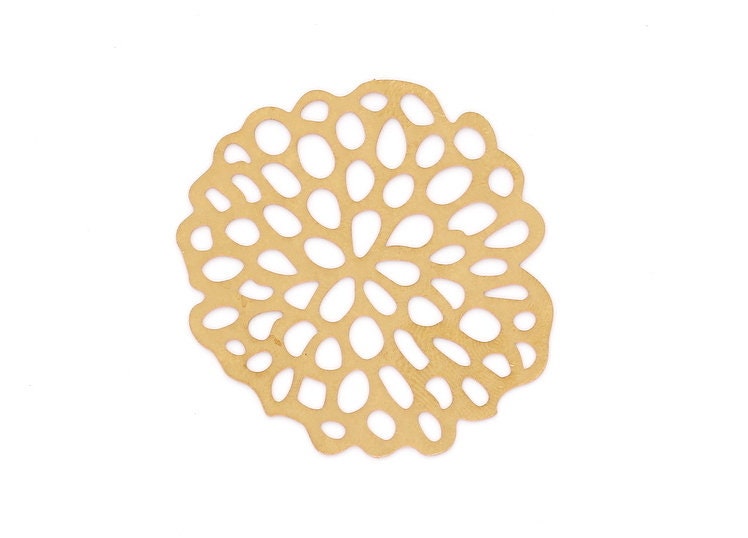 Raw Brass Flower Shaped Earring Charms - Hallow Out Earring Charms - Earring Findings - Jewellery Supplies - 51.1x48.9x0.3mm - JJA3875 - DOMEDBAZAAR