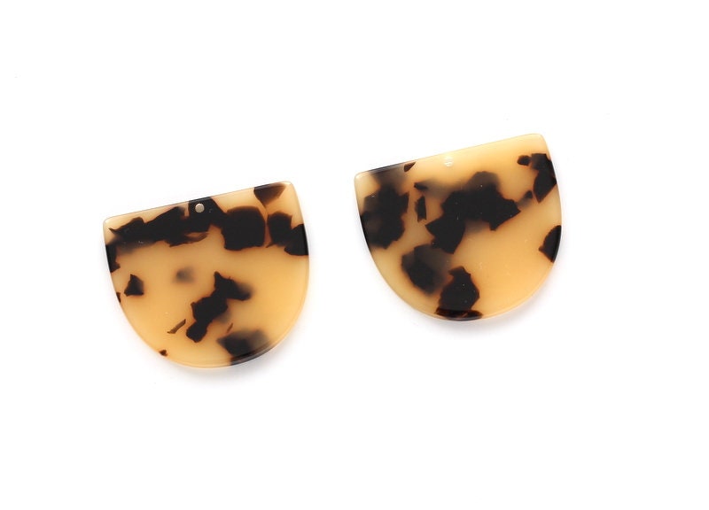 Acetate Acrylic Earring Charms One Hole  - D Shaped Pendant- Tortoise Shell Charm - Color Code: A10 - 29.5x34.3x2.48mm - AC1094F - DOMEDBAZAAR