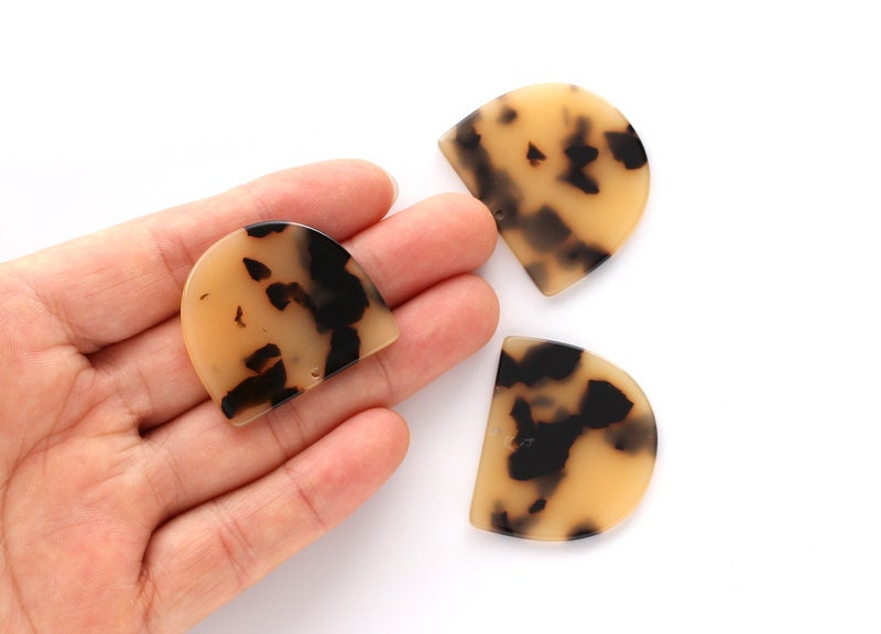 Acetate Acrylic Earring Charms One Hole  - D Shaped Pendant- Tortoise Shell Charm - Color Code: A10 - 29.5x34.3x2.48mm - AC1094F - DOMEDBAZAAR