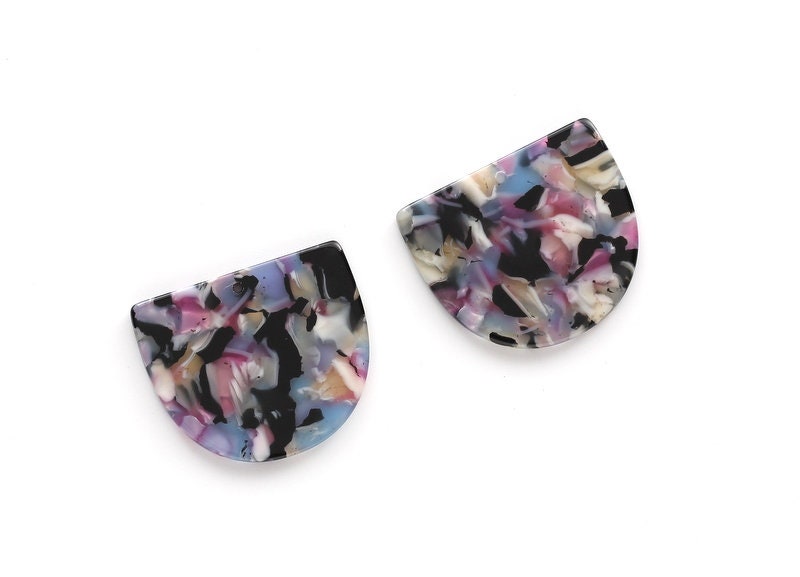 Acetate Acrylic Earring Charms One Hole -  D Shaped Pendant- Color Code: A55 - Acetate Tortoise Shell Charm - 29.5x34.3x2.48mm - AC1094L - DOMEDBAZAAR