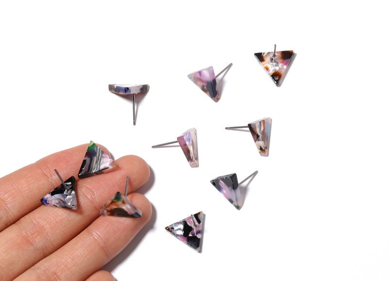 Acetate  Triangle Earring Stud - Acrylic Triangle Post - Earring Post - Jewelry Supplies - Color Code: A11 - 14.29x12.49x2.5mm - AC1136D - DOMEDBAZAAR