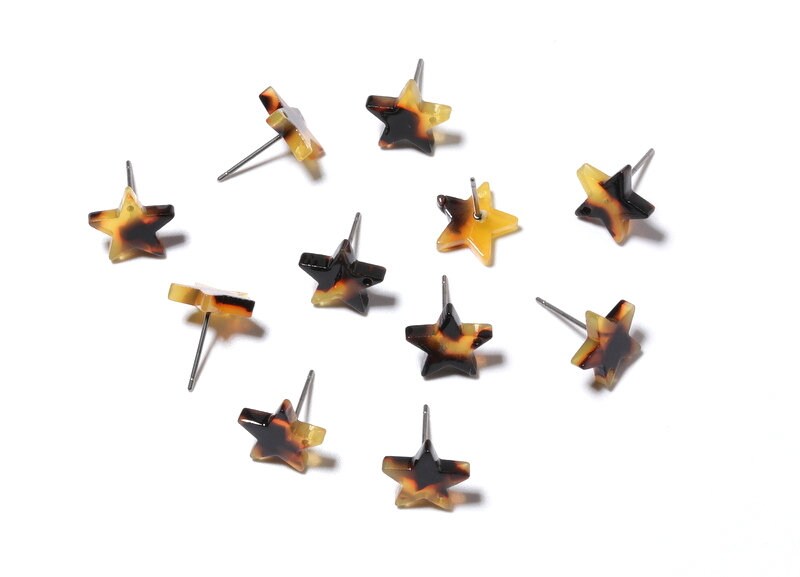 Acetate Acrylic Earring Stud - Post Charms - Star Shaped Tortoise Shell Earrings - Color Code: A02 - 12.8x11.5x2.6mm - AC1138C - DOMEDBAZAAR