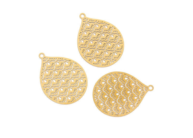 Raw Brass Marquise Shaped Earring Charms  - Hallow Out Earring Charms - Earring Findings - Jewelry Supplies - 37.2x28mm - JJB3395 - DOMEDBAZAAR