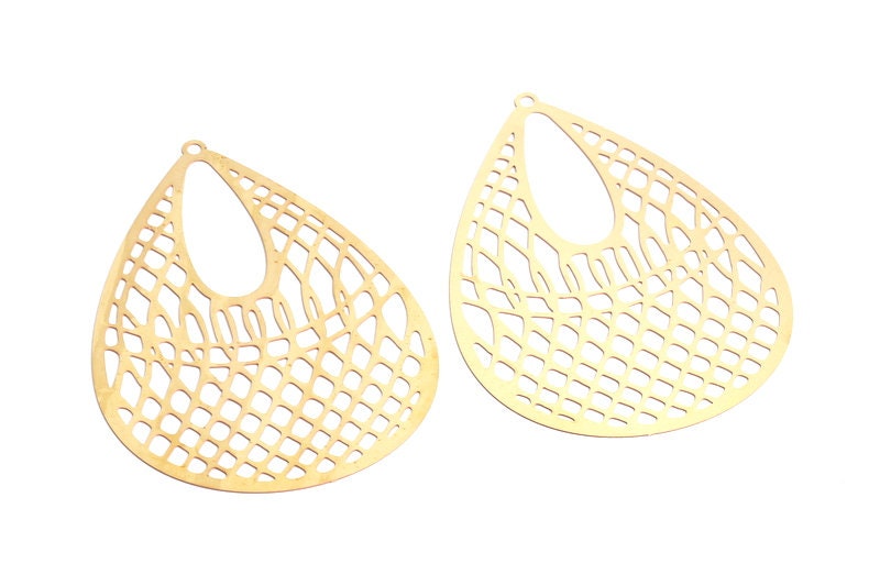 Raw Brass Marquise Shaped Earrings Charms - Raw Brass Hallow Out Earring Charms - Earring Findings - 72.1x53.5x0.3mm - JJA3916 - DOMEDBAZAAR