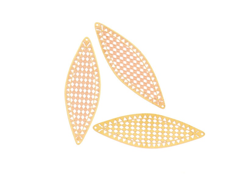 Raw Brass Leaf Shaped Earring Charms - Hallow Out Earring Charms - Earring Findings - Jewelry Supplies - 81.2x25.8x0.3mm - JJB2806 - DOMEDBAZAAR