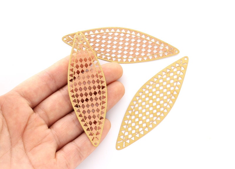 Raw Brass Leaf Shaped Earring Charms - Hallow Out Earring Charms - Earring Findings - Jewelry Supplies - 81.2x25.8x0.3mm - JJB2806 - DOMEDBAZAAR