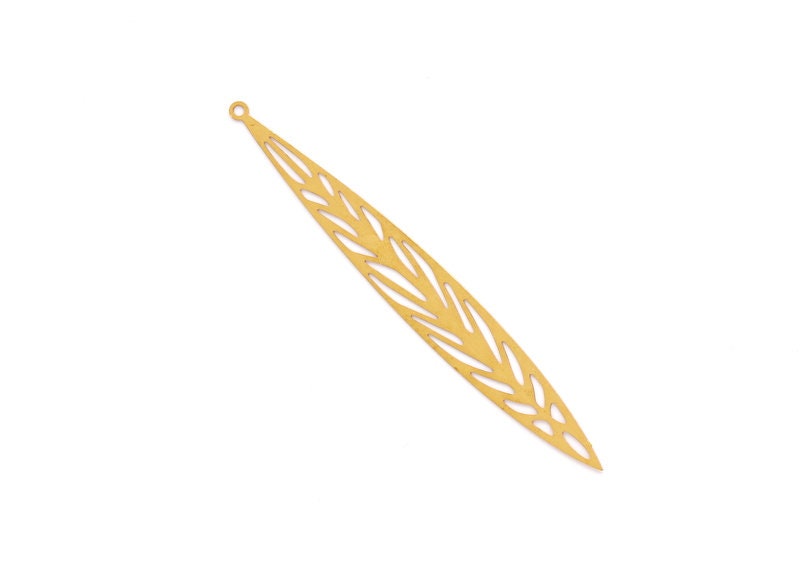 Raw Brass Leaf Shaped Earring and Necklace Charms -Hallow Out Necklace and Earring Findings - Jewelry Supplies - 84.7x10.5mm - JJB4173 - DOMEDBAZAAR
