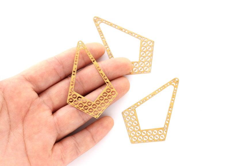 Raw Brass Diamond Shaped Earring Charms - Hallow Out Earring Charms - Earring Findings - Jewelry Supplies - 57.1x36x0.3mm - JJB4024 - DOMEDBAZAAR