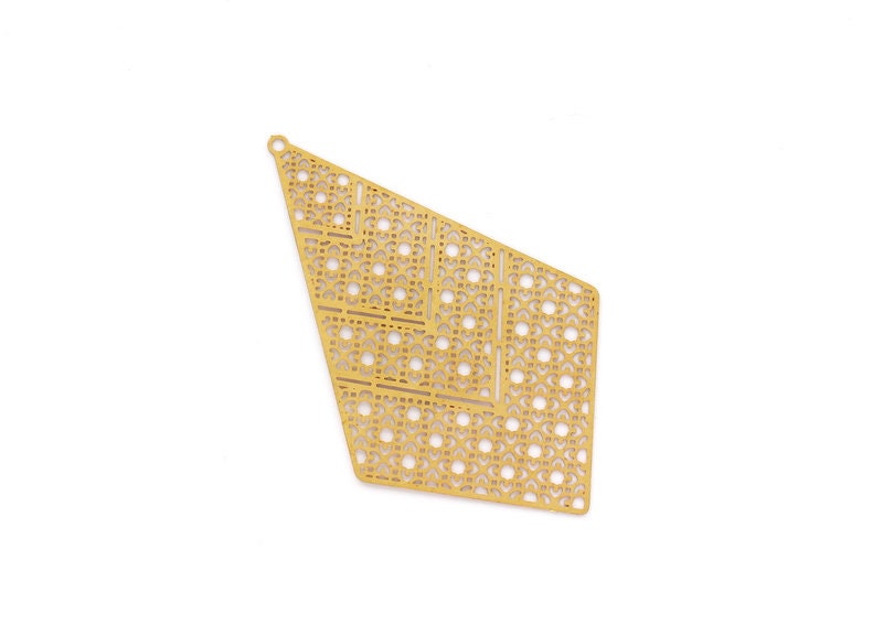 Raw Brass Diamond Shaped Earring Charms - Hallow Out Geometric Shaped Earring Findings - Jewelry Supplies - 61.5x38x0.3mm - JJB4164 - DOMEDBAZAAR