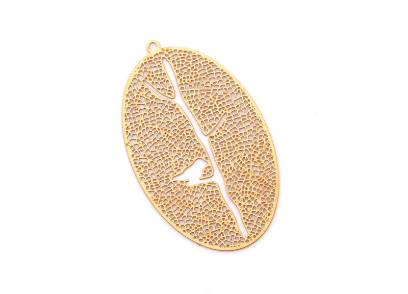 Raw Brass Ellipse Shaped Earring Charms -  Hallow Out Earring Charms - Earring Findings - Jewelry Supplies - 42x25.3x0.3mm - JJB3521 - DOMEDBAZAAR