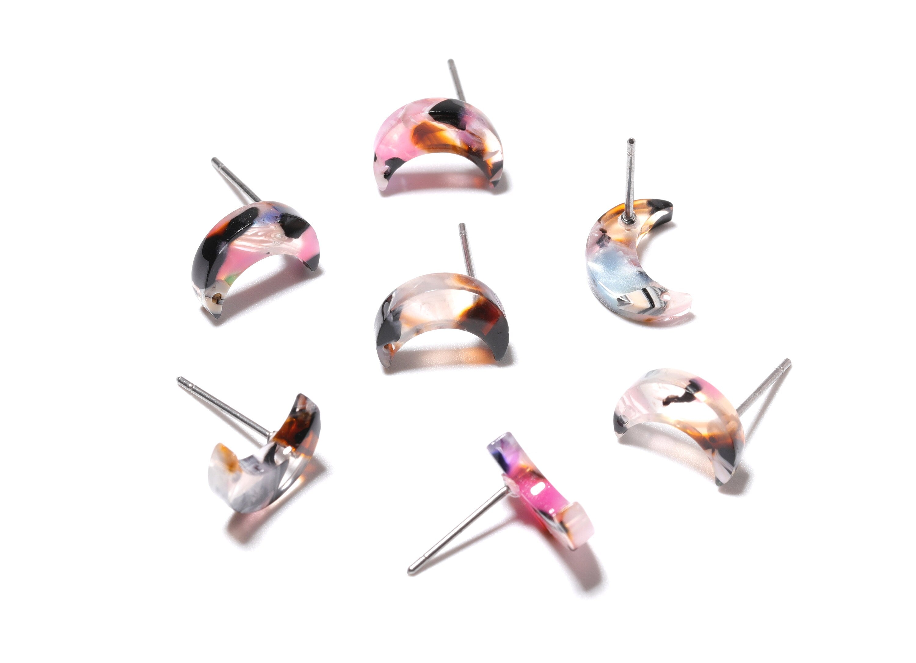 Acetate Moon Earring Stud - Acetate Moon Earring Post - Earring Post - Jewelry Supplies - Color Code: A11 - 11.7x8.6x2.65mm - AC1137D - DOMEDBAZAAR