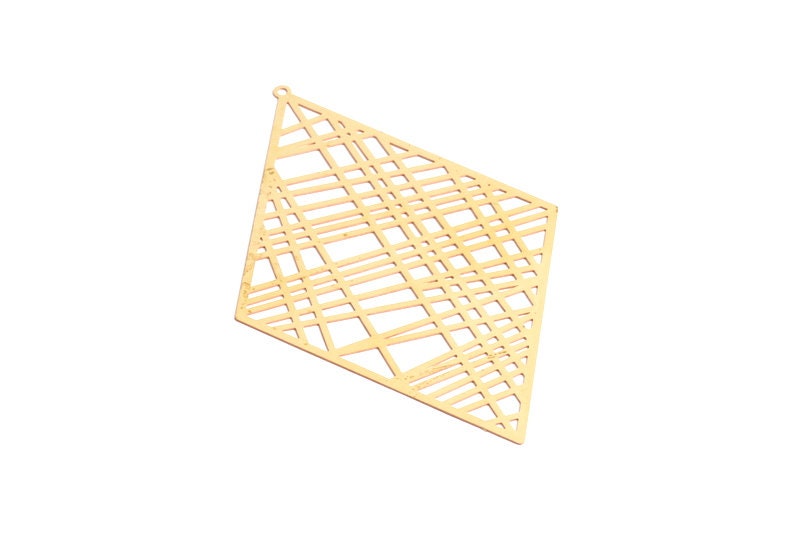 Raw Brass Hollow Out Earring Charms - Raw Brass Rhombus Shaped Earring Findings - Jewelry Supplies - 81.7x54x0.3mm - JJA3982 - DOMEDBAZAAR